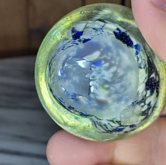 Artistic Glass Sphere with Blue and White Accents - Picture 8 of 14